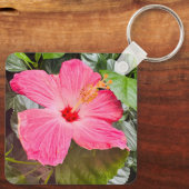 Hübsch rosa Hibiskus Schlüsselanhänger (Rückseite)
