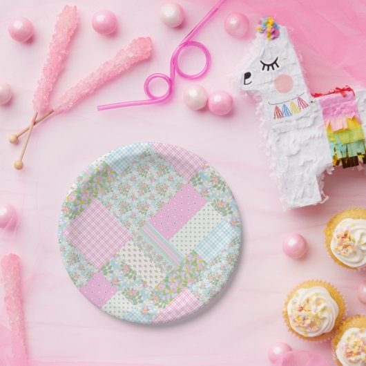 Hübsch-Rosa-Hunde-Rose-Imitate Patchwork-Papierpla Pappteller (Party)