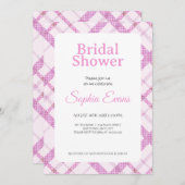Hübsch rosa Karierte Grenze Weißes Brautparty Einladung (Vorne/Hinten)