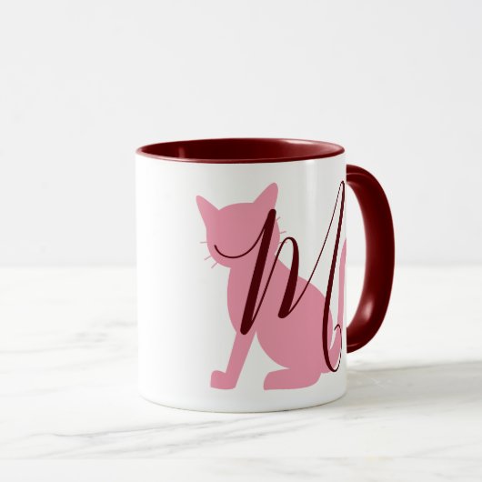 Hübsch rosa Katzenmonogramm Tasse (VorderseiteRechts)
