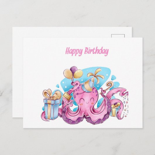 Hübsch rosa Krake Postkarte (Vorne/Hinten)