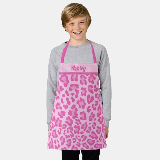 Hübsch rosa Leopard Kids Monogram Schürze (Getragen)