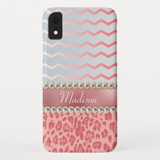 Hübsch rosa Leopard Zickzack Schöne Perlen Case-Mate iPhone Hülle (Rückseite)