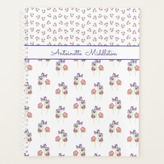 Hübsch Rosa Lila Blümchen Personalisiert Planer (Vorderseite)