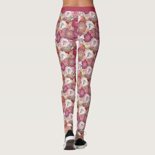 Hübsch Rosa Lila Blume Leggings (Rückseite)