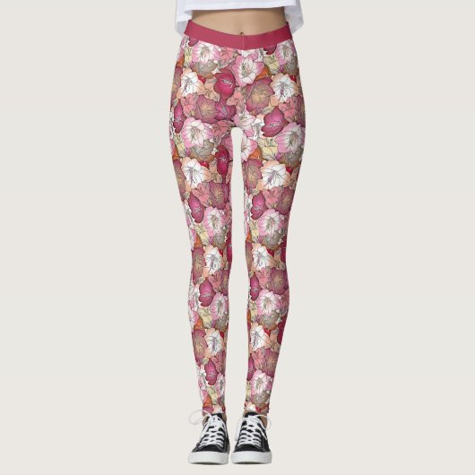 Hübsch Rosa Lila Blume Leggings (Vorderseite)