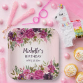 Hübsch rosa Lila Blumenfrauen Geburtstag Pappteller (Party)
