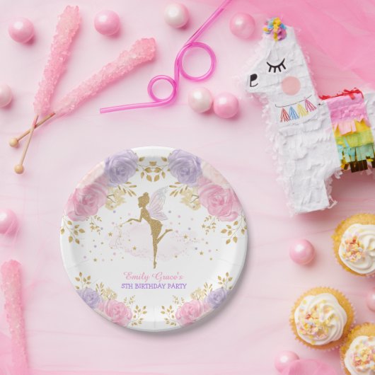 Hübsch rosa Lila Blumenmaultiermütterchen Geburtst Pappteller (Party)