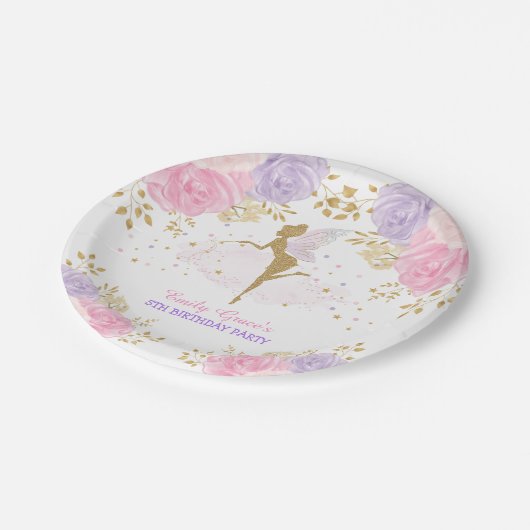 Hübsch rosa Lila Blumenmaultiermütterchen Geburtst Pappteller (Schrägansicht)