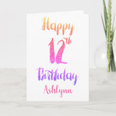 Hübsch Rosa Lila Glitzer 12. Geburtstag Karte (Vorderseite)