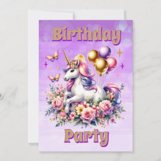 Hübsch Rosa, Lila und Gold Einhorn Geburtstag Einladung