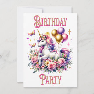 Hübsch Rosa, Lila und Gold Einhorn Geburtstag Einladung