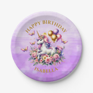 Hübsch Rosa, Lila und Gold Einhorn Geburtstag Pappteller