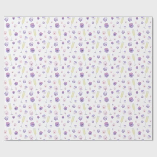 Hübsch rosa Lila WasserfarbenPetalen und Prosecco Geschenkpapier (Flach)