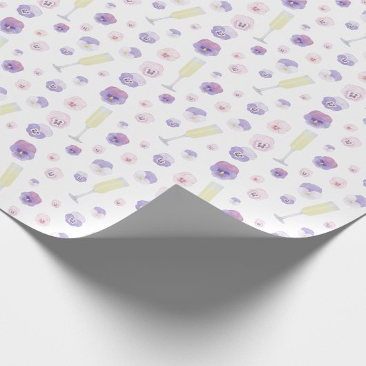 Hübsch rosa Lila WasserfarbenPetalen und Prosecco Geschenkpapier (Ecke)