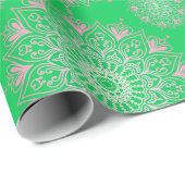 Hübsch rosa Mandala auf grün | Geschenkpapier (Rolleneckpunkt)
