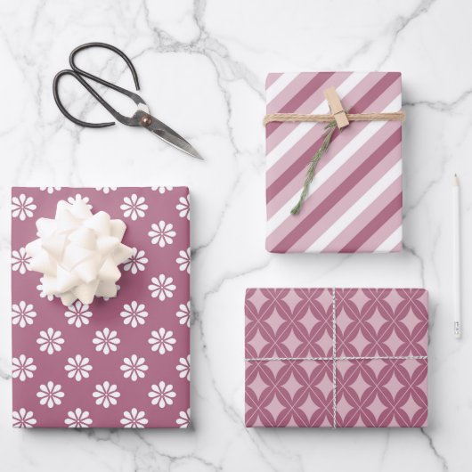 Hübsch rosa Mauve für ihre 3 Geschenkpapier Set (Vorderseite)