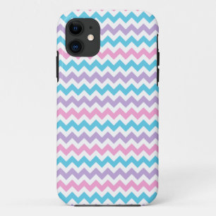 Hübsch-Rosa, Mauve, Türkis, Weißer Chevronen iPhone 11 Hülle