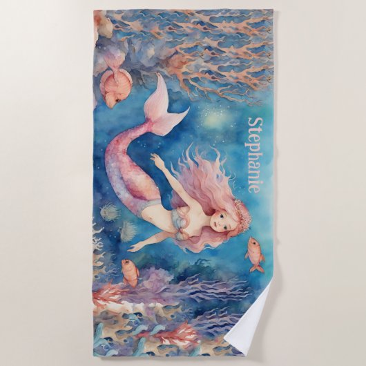 Hübsch rosa Mermaid Custom Strandtuch (Vorderseite)