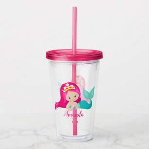 Hübsch rosa Mermaid Personalisiert Kids Child Acryltrinkbecher