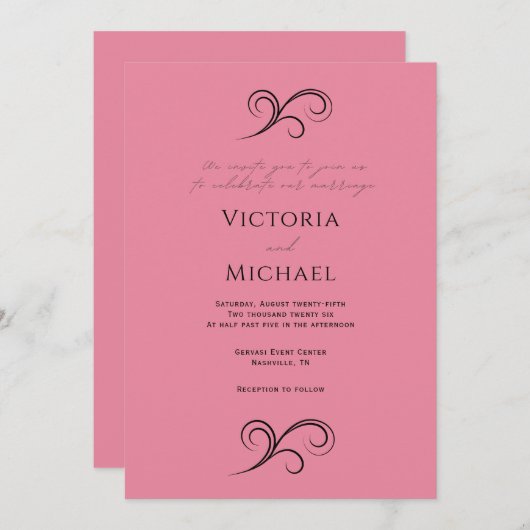 Hübsch rosa Moderne Hochzeitseinladung Einladung (Vorne/Hinten)
