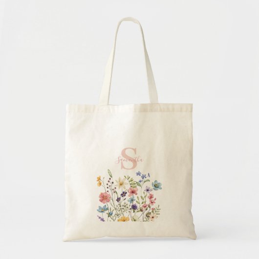 Hübsch rosa Monogramm Name Floral Tragetasche (Vorne)