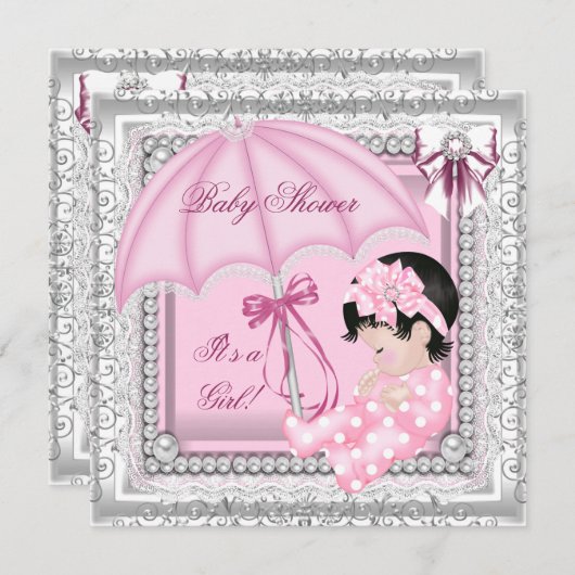 Hübsch rosa Niedliche Girl-Babydusche Einladung (Vorne/Hinten)