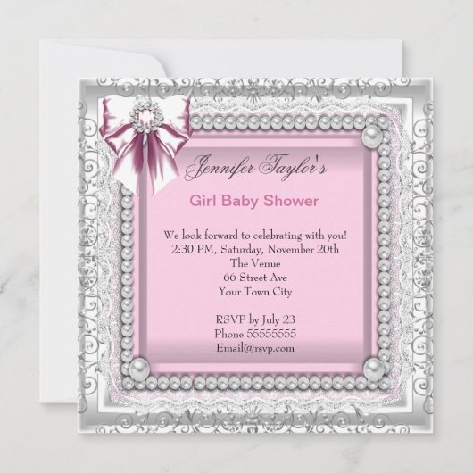 Hübsch rosa Niedliche Girl-Babydusche Einladung (Rückseite)