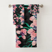 Hübsch rosa Orchidee Blume Paint Black Design Badhandtuch Set (Insitu)