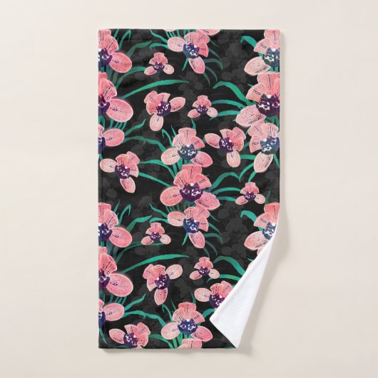 Hübsch rosa Orchidee Blume Paint Black Design Badhandtuch Set (Handtuch)
