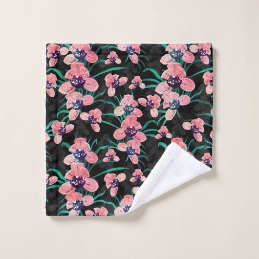 Hübsch rosa Orchidee Blume Paint Black Design Badhandtuch Set (Waschlappen)