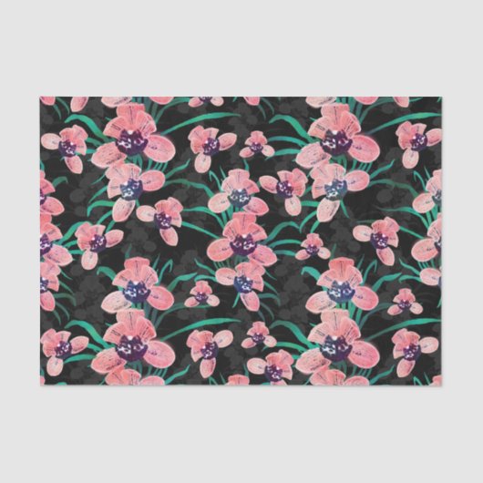 Hübsch rosa Orchidee Blume Paint Black Design Seidenpapier (Vorderseite)