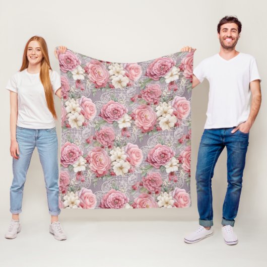 Hübsch rosa Pastellfarben, floral und spitz Fleecedecke (Beispiel)