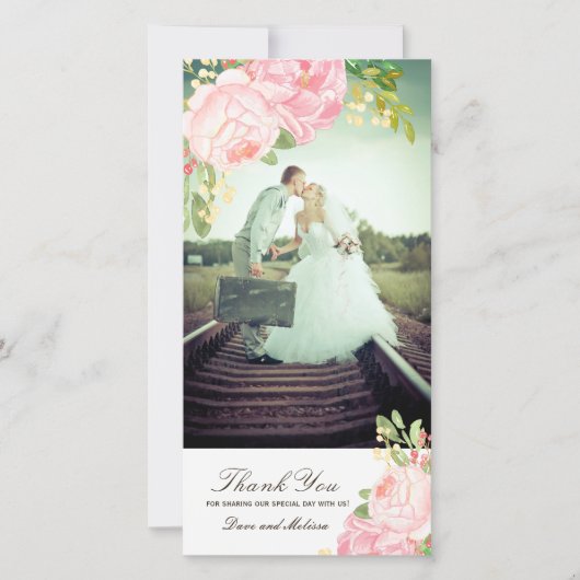 Hübsch-rosa-PeoniesDanke-Foto-Karte (4x8) Dankeskarte (Vorderseite)