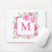 Hübsch-Rosa-Peonsquadrat-Monogramm Mousepad (Mit Mouse)
