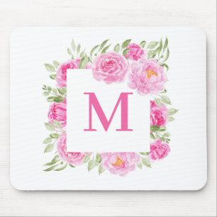 Hübsch-Rosa-Peonsquadrat-Monogramm Mousepad