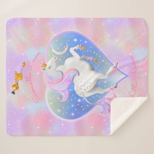 Hübsch rosa Personalisiertes Einhorn Herz Sherpadecke (Vorderseite (Horizontal))
