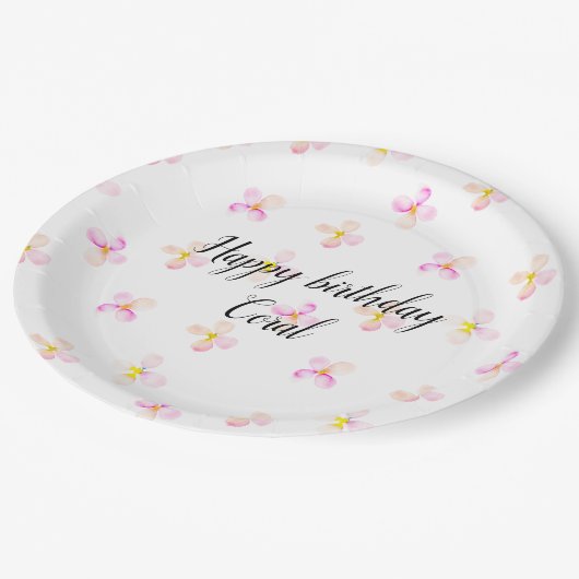 Hübsch rosa Pfirsichfarben Blume Pappteller (Schrägansicht)