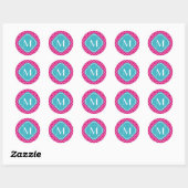 Hübsch rosa Quatrefolienmuster mit Monogramm Runder Aufkleber (Blatt)