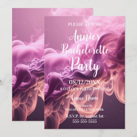 Hübsch-Rosa-Rauch-Junggeselinnen-Abschied Einladung (Vorne/Hinten)