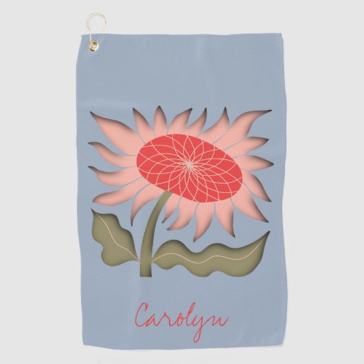 Hübsch rosa Retro 3D Sonnenblume Golfhandtuch (Vorderseite)