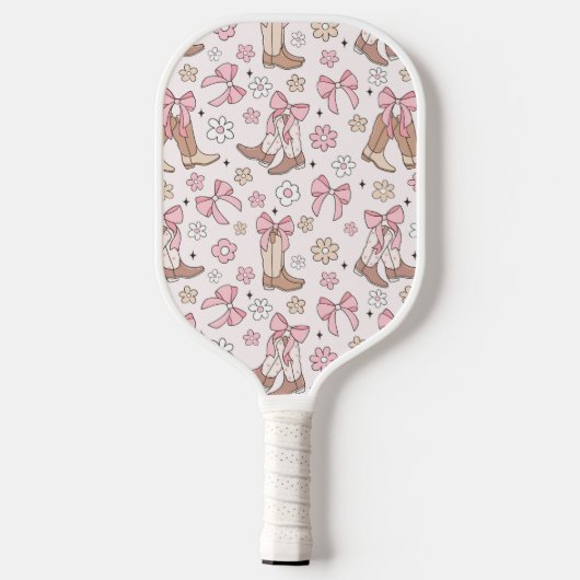 Hübsch rosa Retro Bows and Boots Mit Monogramm Nam Pickleball Schläger (Rückseite)