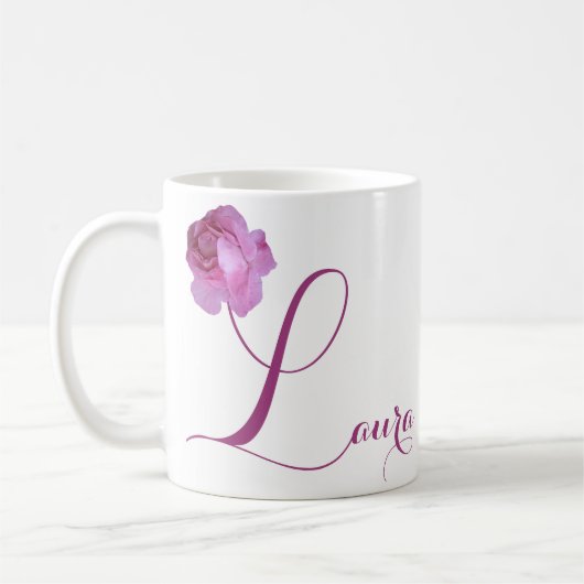 Hübsch rosa Rosa Blütenblüte Laura-Name Kaffeetasse (Links)