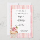 Hübsch Rosa Rose Blumenkuchen Geburtstag Einladung (Vorderseite)