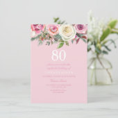 Hübsch Rosa Rose Floral 80. Geburtstag Einladung (Stehend Vorderseite)