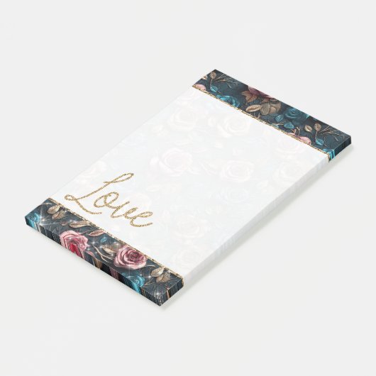 Hübsch-Rosa-Rose Glitzer-Liebe Post-it Klebezettel (angewinkelt)