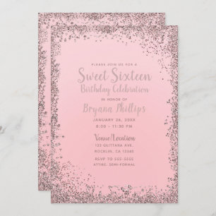Hübsch rosa Rose Gold Glitzer Edge Sweet 16 Party Einladung