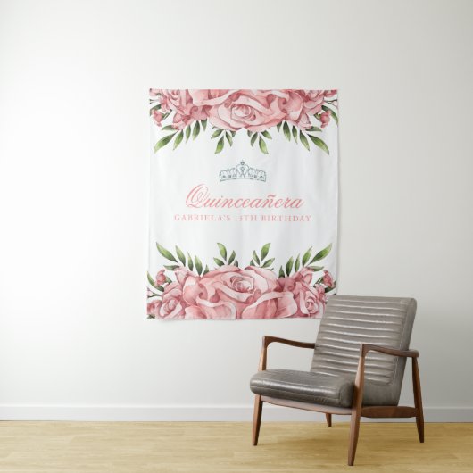 Hübsch rosa Rose| Hintergrund der Quinceanera Wandteppich (Beispiel)