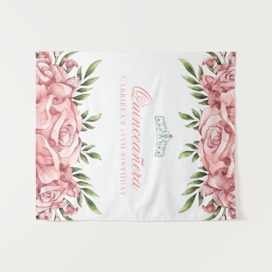 Hübsch rosa Rose| Hintergrund der Quinceanera Wandteppich (Vorderseite (Horizontal))