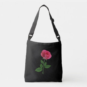 Hübsch rosa Rose mit schwarzem Hintergrund Totbeut Tragetaschen Mit Langen Trägern